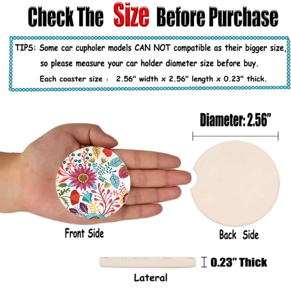 🆕Pink Daisy Absorbent Car Coasters 2 Pack, Auto Coasters for Cup Holders 🆕 - Picture 5 of 7
